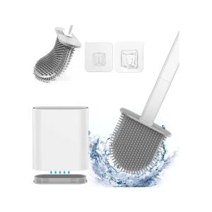 Raza Shop Silicone Long Handle Brush with Holder For Toilet 