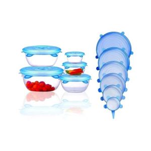 Sasti Market Silicone Stretch Crockery Lids Blue 6 Pieces