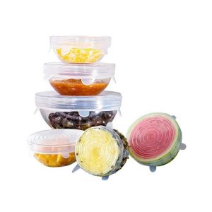 Sasti Market Silicone Stretch Crockery Lids White 6 Pieces