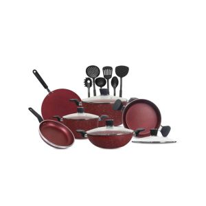 SK Cookware Marble Coating Copper Cookware Gift Set Maroon - 16 Pieces