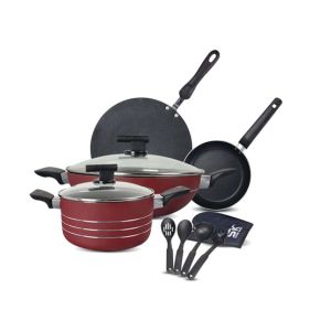 SK Cookware Unbeatable Non Stick Cookware Gift Set Red - 11 Pieces
