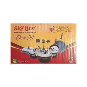 Sky Line Non Stick Cookware Gift Set Black - 15 Pcs