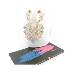 Vero by Sania Zircon Leaf Drop Earring Golden (E-253)