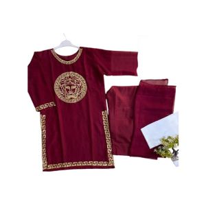 ZamZam 3pcs Embroidery Dress For Women-Maroon