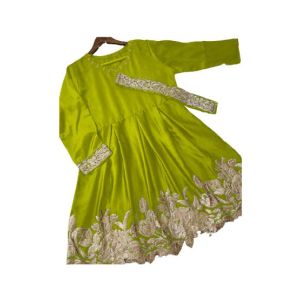 ZamZam Embroided Silk Belt Frock (Ac-64)-Green
