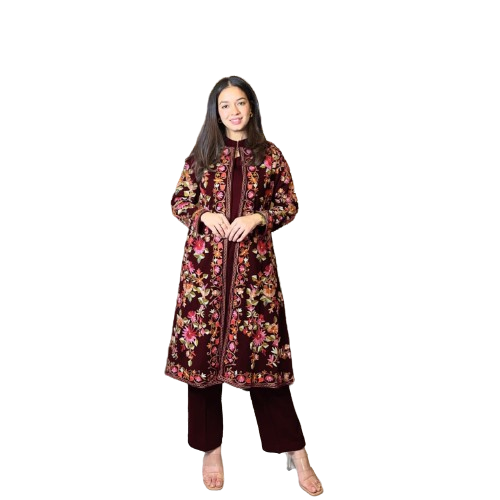 iShopping - Rg Shop Embroidered Full Heavy Gown With Sleeveless Inner And Trouser 3-Pec Suit-Red