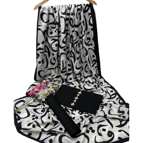 iShopping - Shah Kamal Fabrics Unstitched Suit For Women 3-Pcs-Black