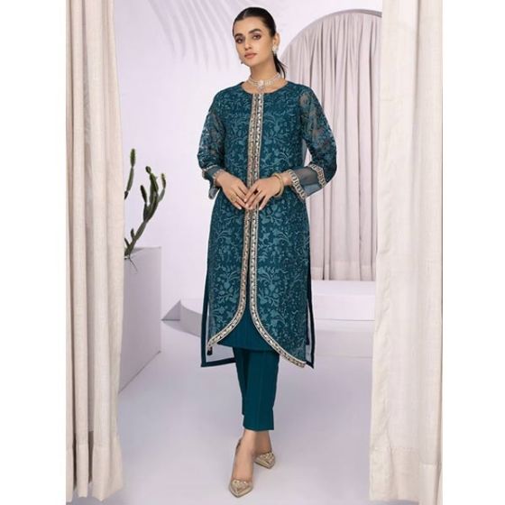 iShopping - Azure Glowing Fern Organza Festive Unstitched 2 Piece Suit Green (GFAZK173)