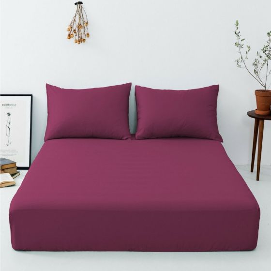 iShopping - Maguari Luxury Cotton Fitted Single Bed Sheet With Pillow Cover Burgundy