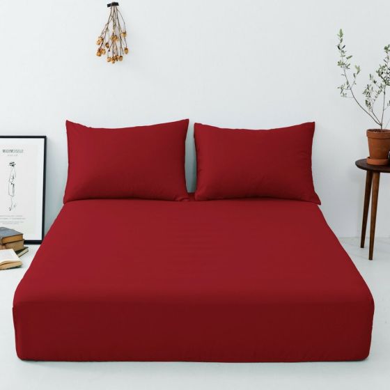 iShopping - Maguari Luxury Cotton Fitted Single Bed Sheet With Pillow Cover Fuxia