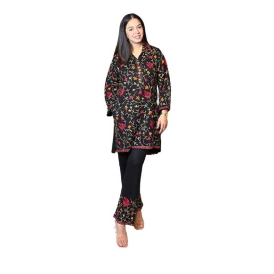 iShopping - Azhari Traders Multi Shirt With Embroidery Trouser 2Pcs  -Black