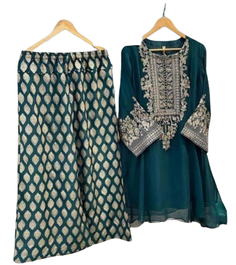 iShopping - RG Shop Luxury Embroidered 3Pec Suit for Women.-Green