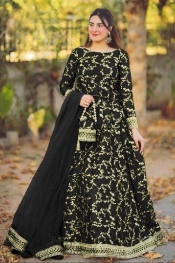 iShopping - Pista Collection Embroidered Top With Long Flare 4 Piece Suit For Women - One Size-Just Black