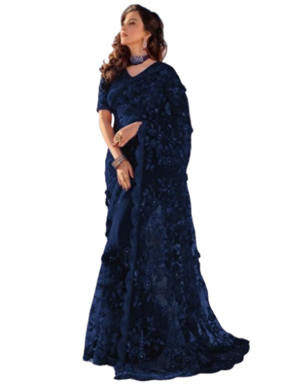 iShopping - Zr Collection Indian Unsititched Net Saree Collection-Blue