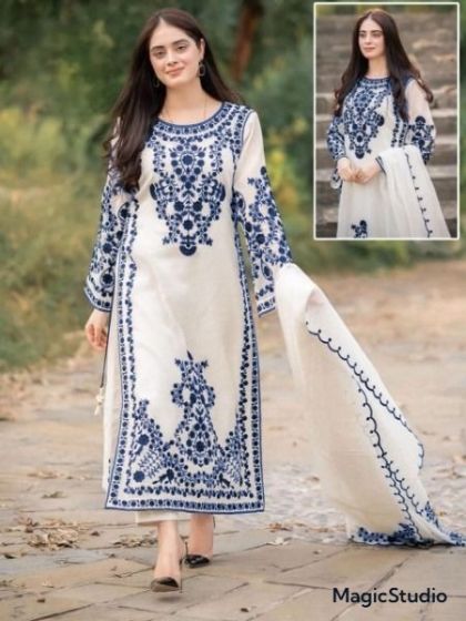 iShopping - Pista Collection Embroidery Shirt and Dupatta 3 Piece Suit For Women - One Size