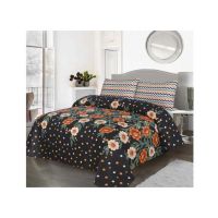 Araaish King Size Cotton Bedsheet Set - 3 Pcs-Jet Black
