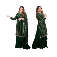 Azhari Traders Embroidery Suit Border And Neck With Emb Dupatta 3pcs-Green