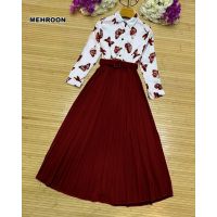 Pista Collection 2pcs Butterfly Top With Skirt-Mahroon