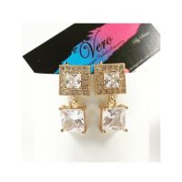 Vero by Sania Gold Plated Zircon Square Earring Crystal White (E-255W)