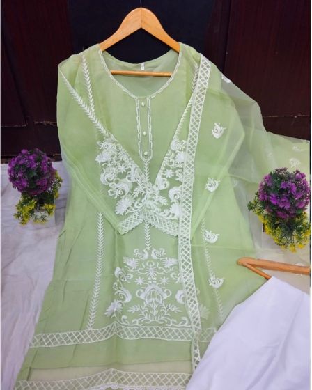 iShopping - Pista Collection 3pcs Sleeves Embroidered Shirt-Light Green