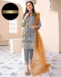 iShopping - Pista Collection 3pcs Heavy Embroidered Shirt Trouser Embroidered Dupatta-Grey