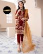 iShopping - Pista Collection 3pcs Heavy Embroidered Shirt Trouser Embroidered Dupatta-Red