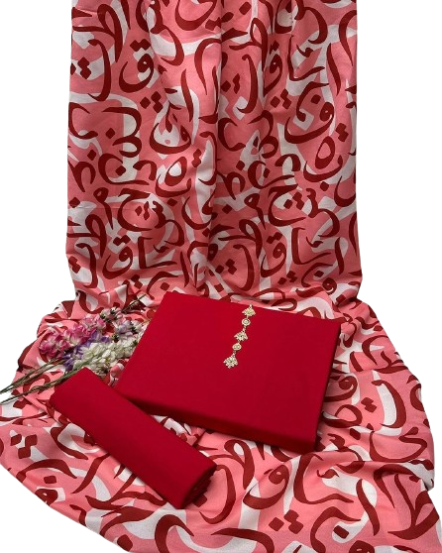 iShopping - Shah Kamal Fabrics Unstitched Suit For Women 3-Pcs-Red