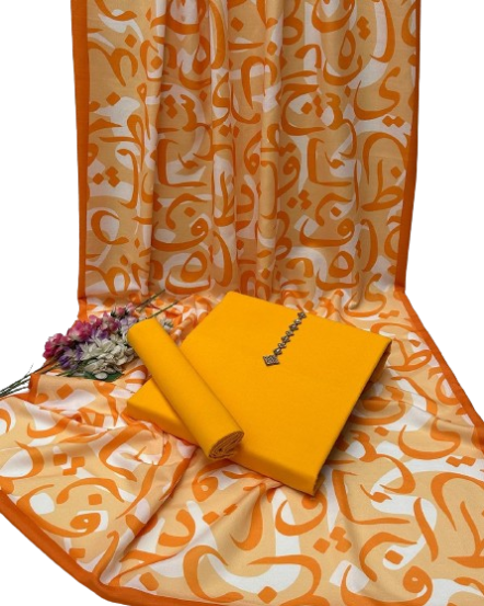 iShopping - Shah Kamal Fabrics Unstitched Suit For Women 3-Pcs-Yellow