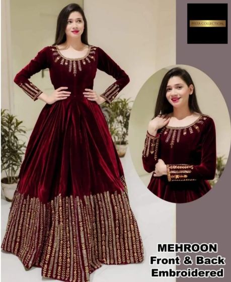 iShopping - Pista Collection 2Pcs Neck Sleeves Embroidered Maxi