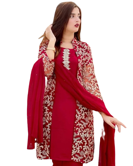 iShopping - Rg Shop Embroided Inner, & Trouser 3Piece Suit.-Red