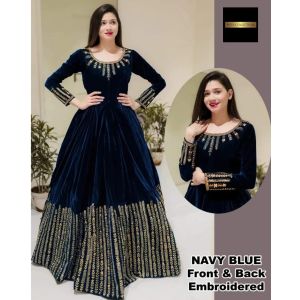 Pista Collection 2Pcs Neck Sleeves Embroidered Maxi-Navy Blue