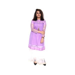 ASH Collection Net Embroidered Purple Kurti With Net Garara White