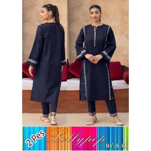 RG Shop Cotton Embroidery  2 pes suit for Women. -Blue