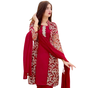 Rg Shop Embroided Inner, & Trouser 3Piece Suit.-Red
