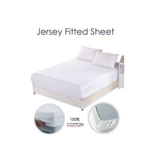 DREAM ON Cotton Jersey Fitted King Bed Sheet White (JF-001-W-K)