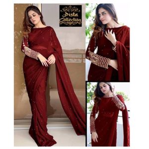Pista Collection Multi Sequence Embroidery Saree