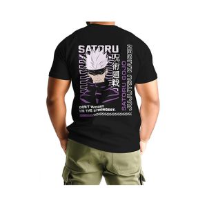 Genteez Gojo Satoru Digital Printed T Shirt For Men-Black-Extra Large