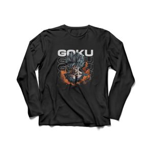Genteez Goku Digital Printed Full Sleeves T Shirt For Men-Black-Extra Large