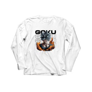 Genteez Goku Digital Printed Full Sleeves T Shirt For Men-White-Extra Large