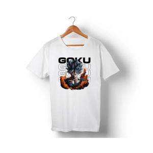 Genteez Goku Digital Printed T Shirt For Men-White-Extra Large