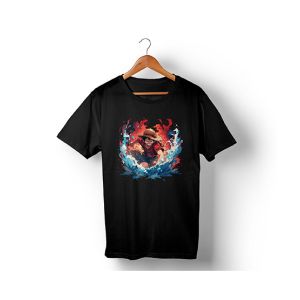 Genteez New Luffy Digital Printed T Shirt For Men-Black-Medium