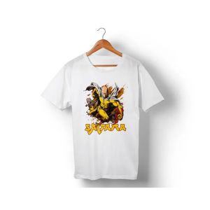 Genteez Saitama Digital Printed T Shirt For Men-White-Extra Large