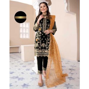 Pista Collection 3pcs Heavy Embroidered Shirt Trouser Embroidered Dupatta