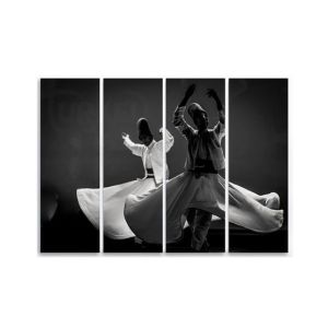 Maguari Sufi Canvas Medium Wall Frame 4 Pcs Black & White (0690)