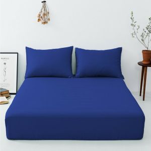 Maguari Luxury Cotton Fitted Single Bed Sheet With Pillow Cover Navy Blue