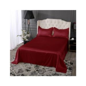 Maguari Satin Soft Silk Shine King Bed Sheet Maroon (0321)