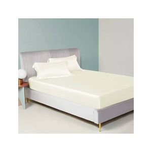 Maguari Silk Fitted Double Bed Sheet With Pillow Covers Off White