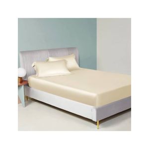 Maguari Silk Fitted King Bed Sheet With Pillow Covers Beige
