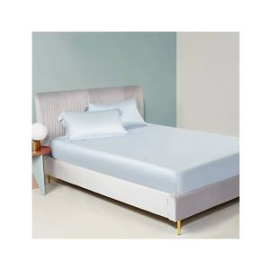 Maguari Silk Fitted King Bed Sheet With Pillow Covers Sky Blue