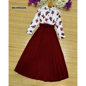 Pista Collection 2pcs Butterfly Top With Skirt-Mahroon